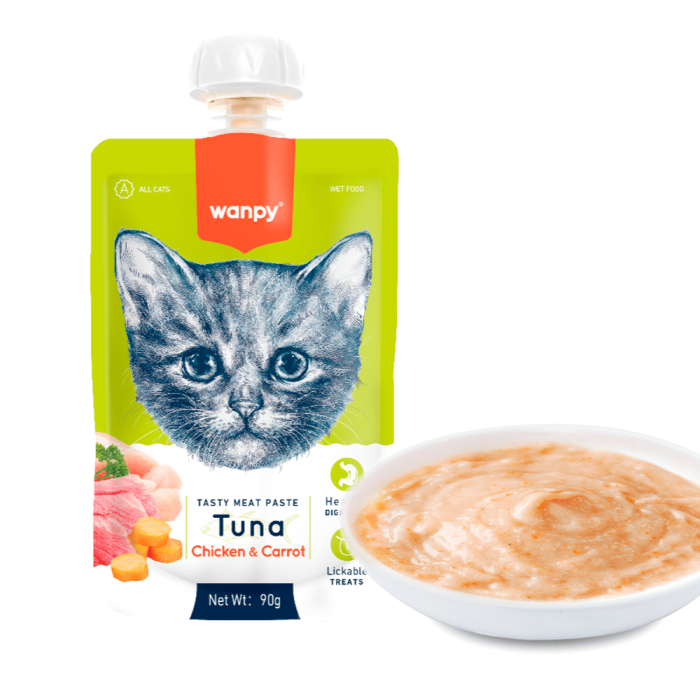 پودینگ گربه ونپی با طعم ماهی تن، مرغ و هویج(انگلیسی نویس) 90 گرمی